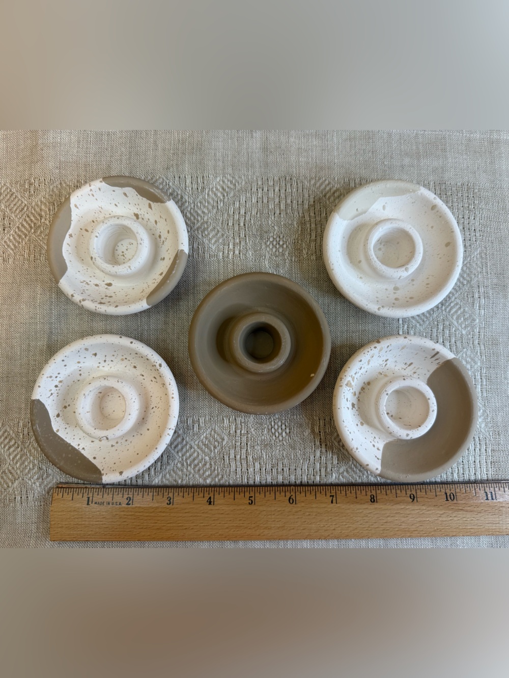 Handcrafted Ceramic Candle Stick Holders Speckled Clay Finish Neutral Tone